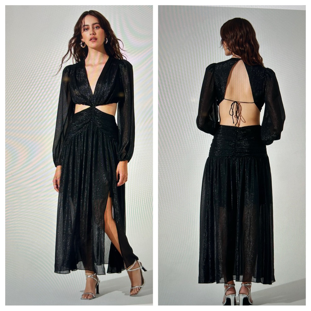 Astr the Label Black Metallic Twist Cutout Waist Maxi Dress Size Small NWT